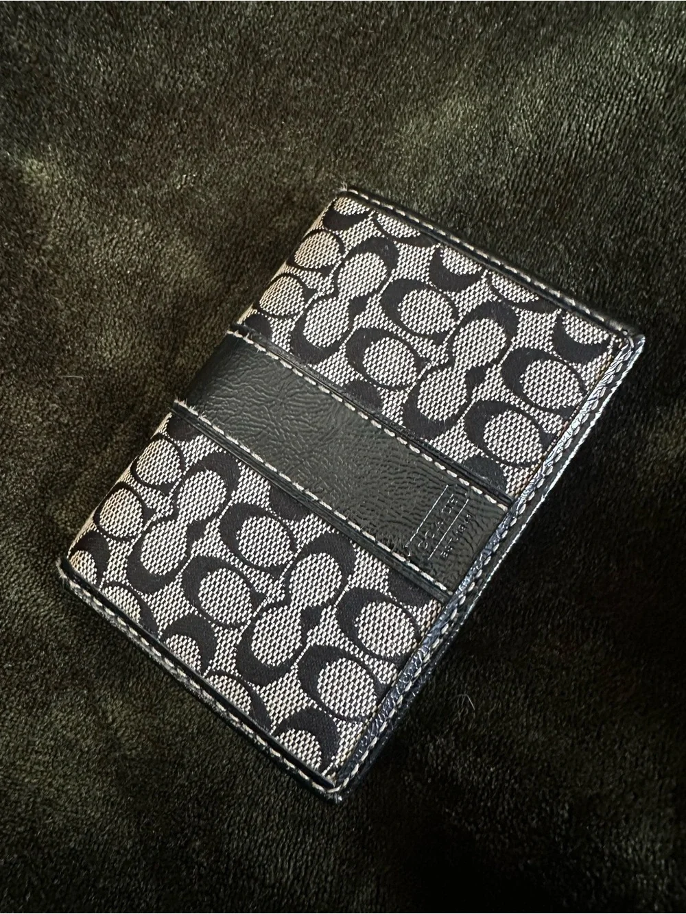 Coach Black Signature Canvas Card Holder with Leather Band